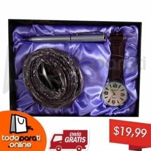 Kit 3 en 1 Reloj + Pluma + Correa o Llavero de Cuero